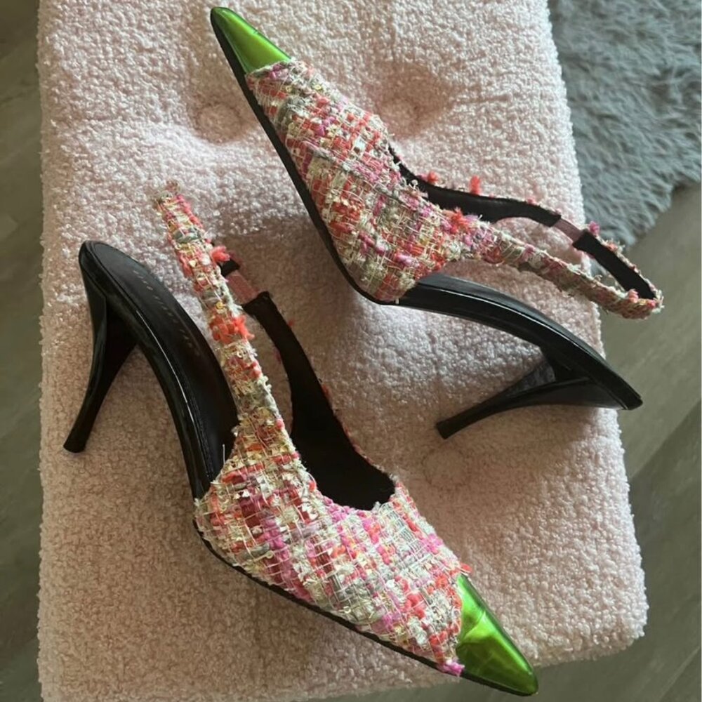 Tweed Slingback Mule Heels - Pointed Toe - 8.5